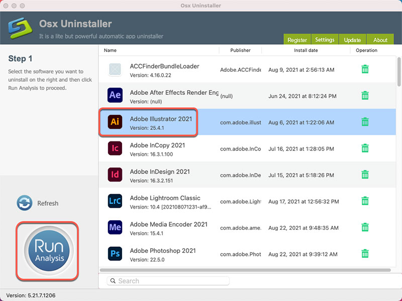 uninstall Adobe Illustrator with Osx Uninstaller