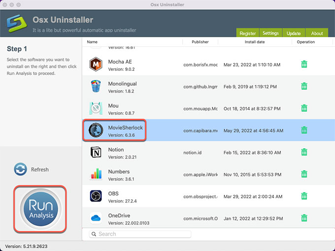 uninstall MovieSherlock for mac