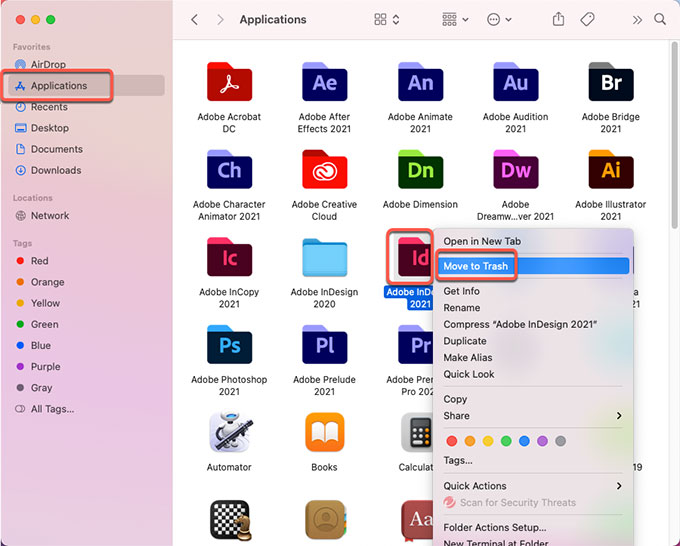 move Adobe InDesign to trash