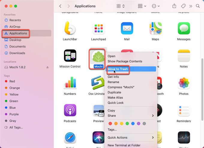 Move Mochi Cards to Trash folder