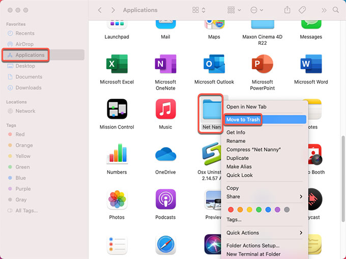 move Net Nanny to Trash