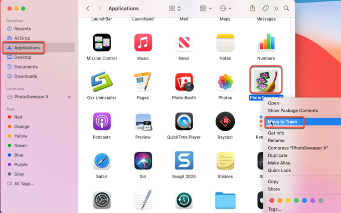 move PhotoSweeper to trash