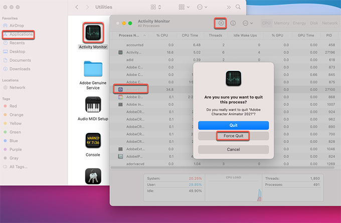 force quit Adobe Character Animator
