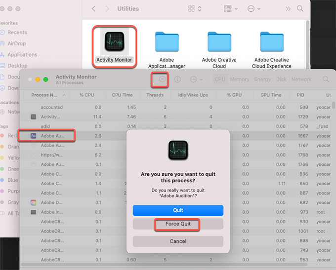 force quit Adobe Audition
