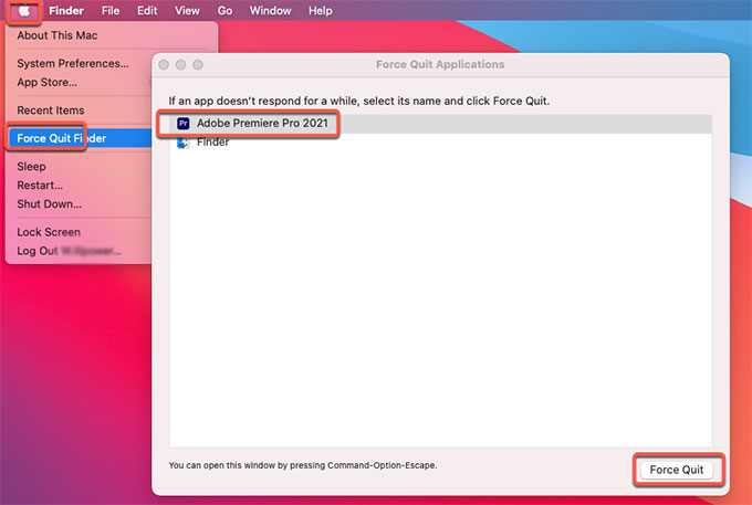 force quit Adobe Premiere Pro