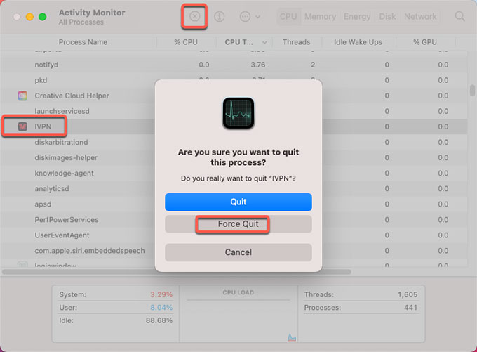 force quit IVPN