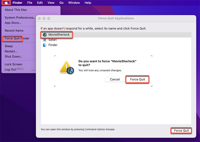 force quit MovieSherlock