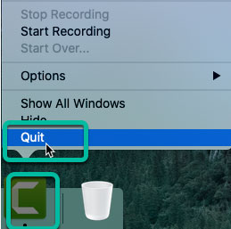 quit camtasia in the dock