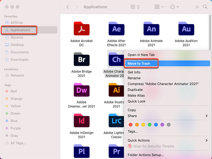 Uninstall Adobe Character Animator for Mac