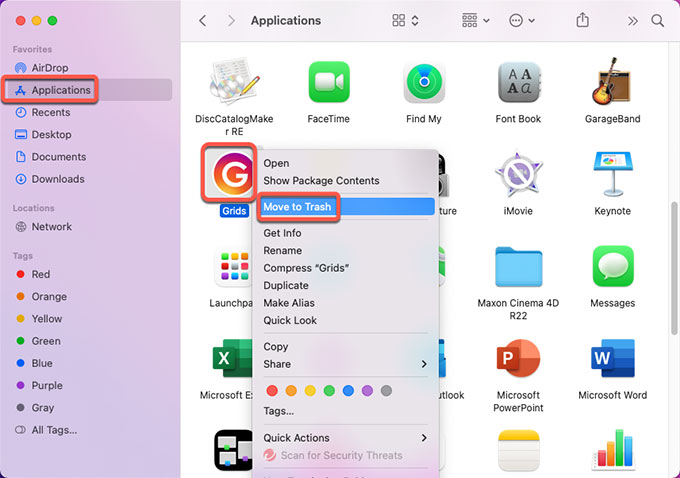 uninstall GRIDS for Mac