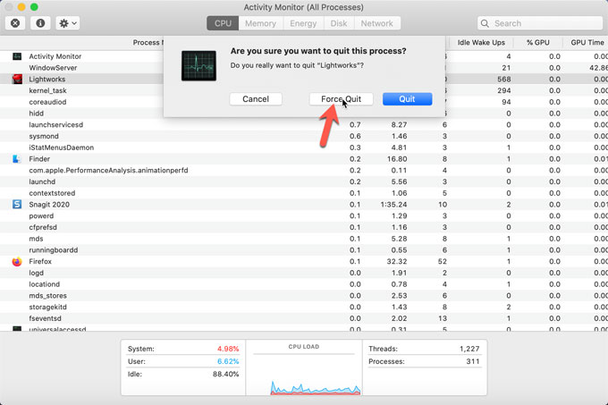 force quit lightworks