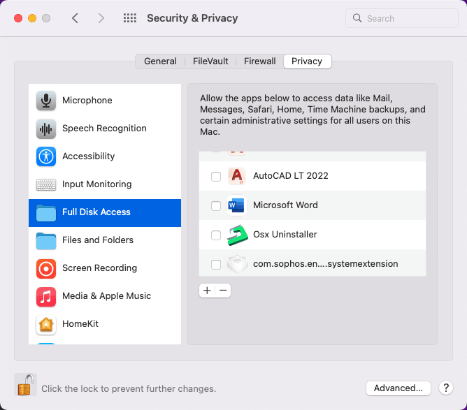 enable full disk access