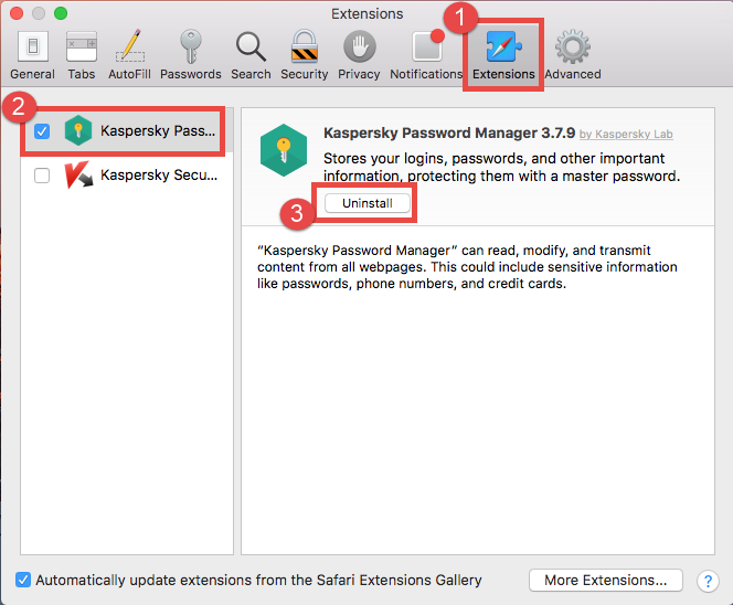 Delete Kaspersky Password Manager extension in Safari - osxuninstaller (2)